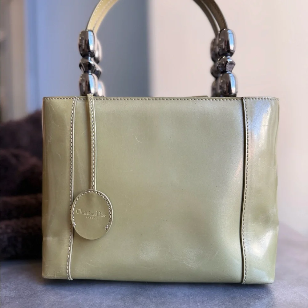 Dior Vintage Maris Pearl Green Leather Mini Tote, Lady Dior Galliano era Y2K
